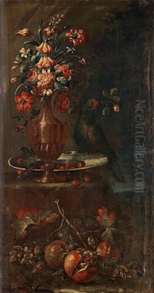 Stilleben Med Blommor Och Papegoja - view 1
