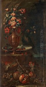 Stilleben Med Blommor Och Papegoja by Andrea Belvedere