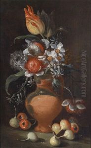Blumenstraus In Einer Tonvase