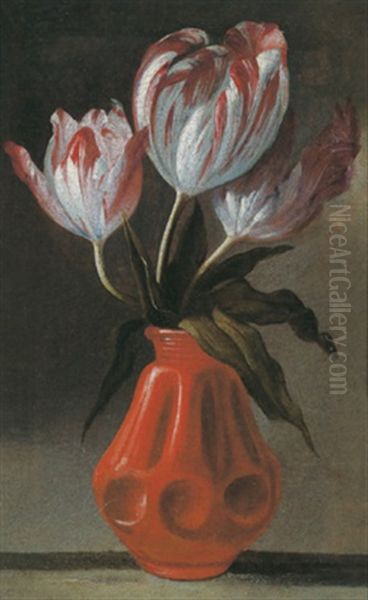 Drei Tulpen In Einer Keramikvase - view 1