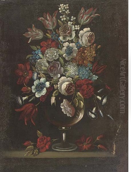 Parrot Tulips, Roses, Morning Glory And Other Flowers (+ Narcissi, Tulips, Roses And Other Flowers; Pair) - view 1