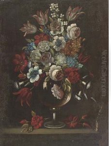 Parrot Tulips, Roses, Morning Glory And Other Flowers (+ Narcissi, Tulips, Roses And Other Flowers; Pair) by Andrea Belvedere