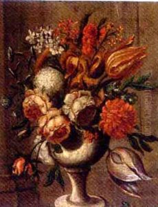 Roses, Tulips And Other Flowers In An Urn by Andrea Belvedere