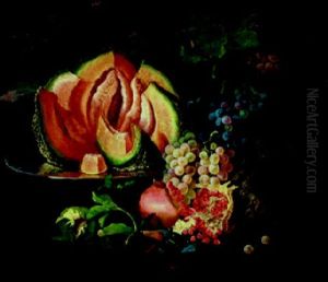 Fruchtestilleben Mit Aufgeschnittener Melone, Weisen Und Blauen Trauben, Granatapfeln Und Feigen