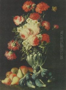 Flowers In An Urn With Figs And Pears On A Table