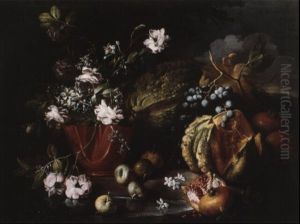 Nature Morte Au Vase De Fleurs, Melons Et Figures Nature Morte Au Vase De Fleurs, Melons Et Figures