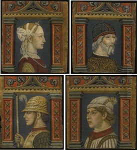 A Set Of Four Portraits Of A Young Lady, A Boy, An Old Man And A Soldier, From A Decorative Frieze