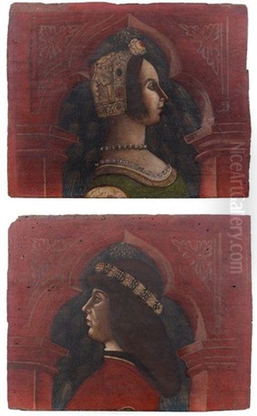 Jeune Femme De Profil Dans Une Arcature Et Jeune Homme De Profil Dans Une Arcature (pair) - view 1