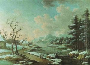 Paysage De Neige Au Lac Et Foret De Pins
