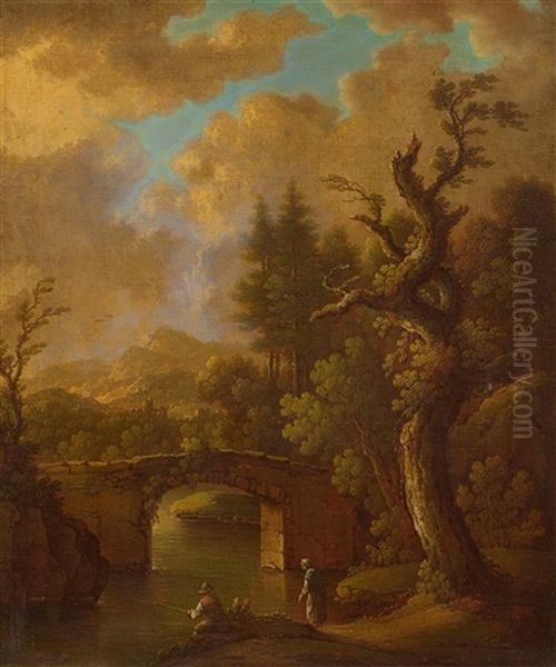 Flusslandschaft Mit Angler - view 1