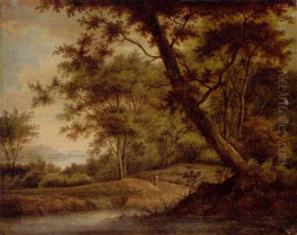 A Wooded River Landscape With Figures On A Path - view 1