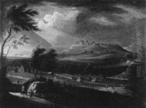 Zeltlager Am Fuse Einer Stadt Mit Burg by Carl Sebastian von Bemmel