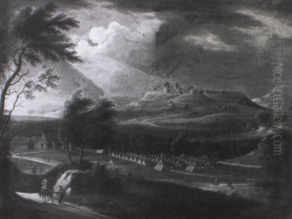 Zeltlager Vor Einer Stadt Mit Burg - view 1