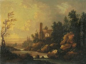 Ideale Sudliche Landschaft Mit Ruine An Einem Flus