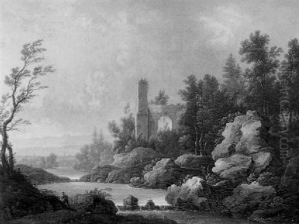 Flusslandschaft Mit Ruine - view 1