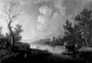Ideale Fluslandschaft Mit Segler Und Festungsturm by Christoph Von Bemmel