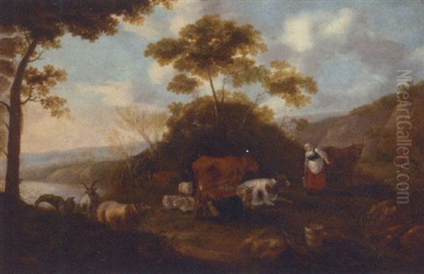 Milkmaids With Cattle In A Landscape - view 1