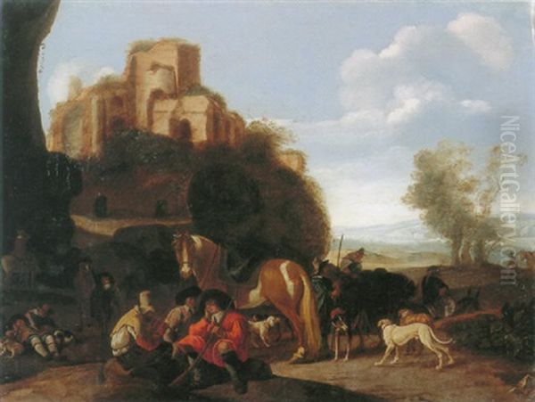 Riders Resting In A Landscpe With Ruins Beyond - view 1