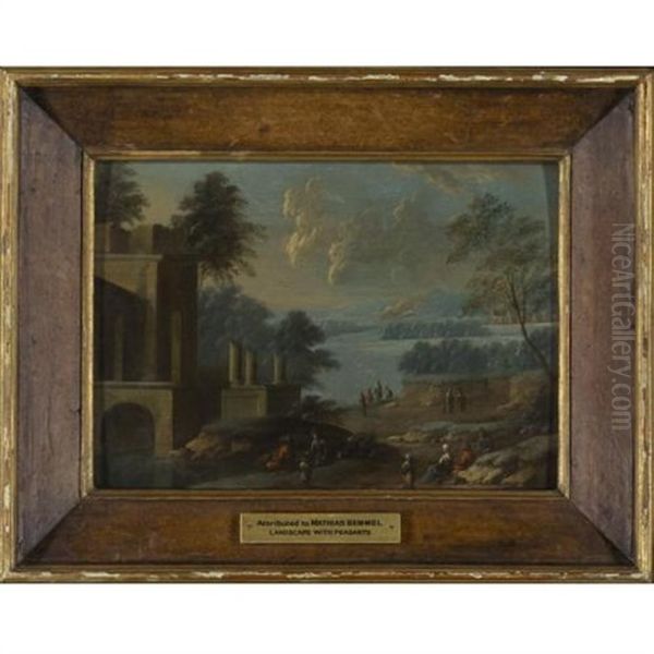 River Landscape With Villagers (+ Another, Similar; Pair) - view 1