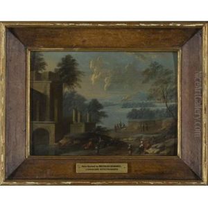 River Landscape With Villagers (+ Another, Similar; Pair) by Johann Christoph Von Bemmel
