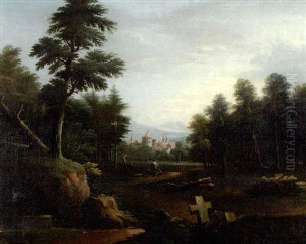 Waldlandschaft Mit Stadt Im Hintergrund - view 1