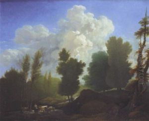 Paysage Montagneux Anime De Villageois Et De Berger Avec Troupeau by Johann Christoph Von Bemmel