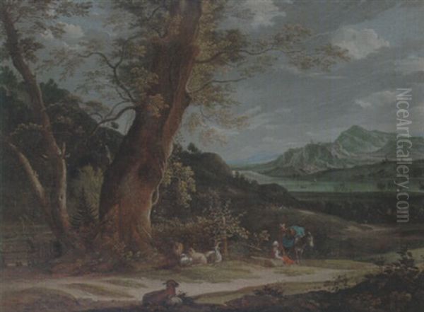 A Rhenish Landscape With Drovers Resting With Their Animals - view 1
