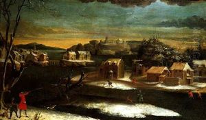 A Winter Landscape With A Gentleman Shooting Duck In The Foreground