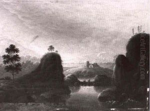 Fluslandschaft Mit Einem Wanderer Vorne Links
