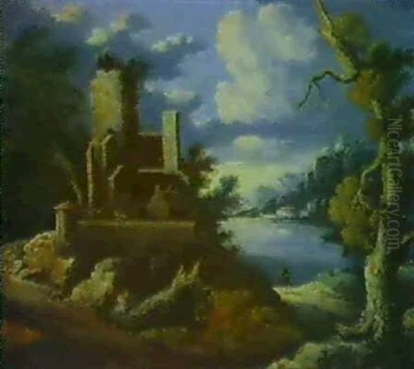 Landschaft Mit Einer Ruine An Einem Seeufer - view 1