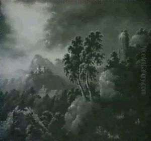 Gewitter Uber Einer Gebirgslandschaft Mit                   Burgruine, Kloster Und Schloss