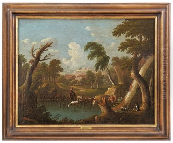 Landschaft Mit Hirten Und Seinem Vieh An Der Tranke - view 1