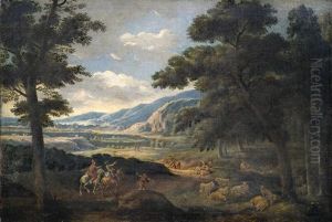 Weite Landschaft Mit Bauern, Hirten Und Reisenden by Johann Georg Von Bemmel