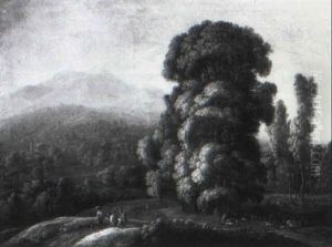 Bewaldete Landschaft Mit Wanderern Und Hirten by Johann Georg Von Bemmel