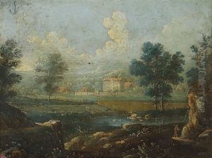 Landschaft Mit See Und Schloss by Peter Von Bemmel