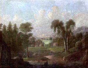 Weite Wiesenlandschaft Mit Dorfansicht by Peter Von Bemmel