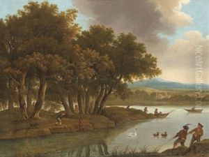 Flusslandschaft Mit Fischern by Peter Von Bemmel