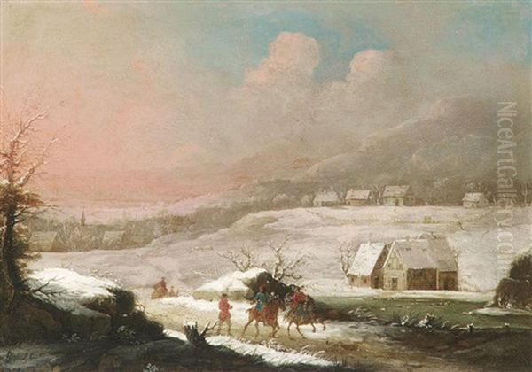 Winterlandschaft Mit Reitern Vor Dem Dorf - view 1