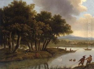 Fluslandschaft Mit Fischern by Peter Von Bemmel