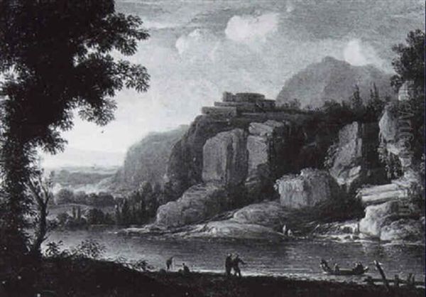 Gebirgige Flusslandschaft Mit Einem Kastell - view 1