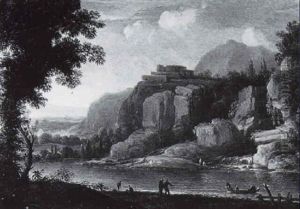 Gebirgige Flusslandschaft Mit Einem Kastell by Peter Von Bemmel