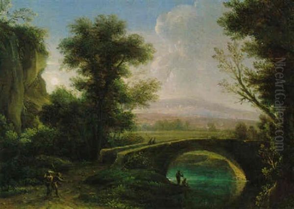 Flusslandschaft Mit Einer Steinernen Bruecke - view 1