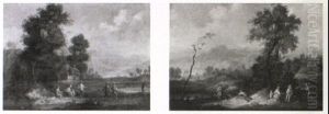 Extensive Landscape With Figures Resting On A Path by Peter Von Bemmel