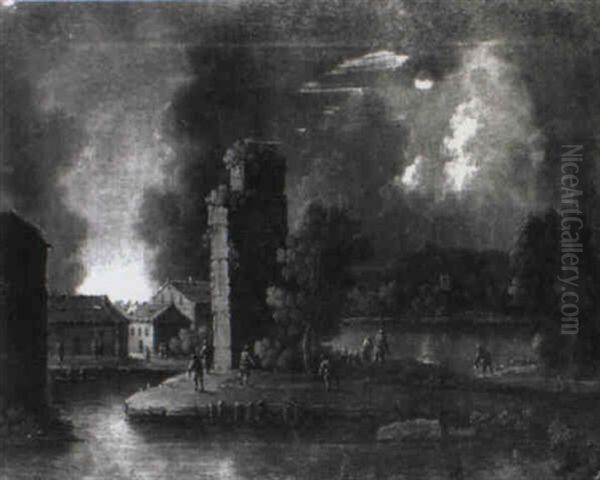 Incendie De Ferme Au Clair De Lune - view 1