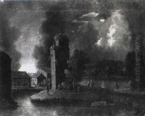 Incendie De Ferme Au Clair De Lune by Peter Von Bemmel