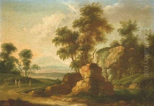 Felsbestandene Fluslandschaft Mit Figurenstaffage - view 1