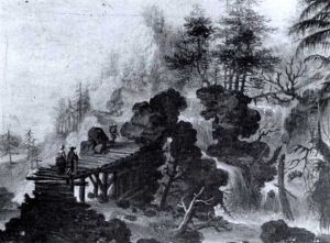 Gebirgslandschaft Mit Wasser- Fall Und Holzerner Bogenbrucke by Simon Joseph von Bemmel