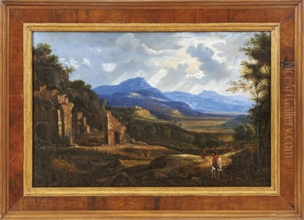 Reiter In Sudlicher Landschaft Mit Ruinen - view 1