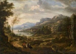 Weite Sudliche Kustenlandschaft Mit Einer Antiken Ruine Und Turkischen Reitern by Willem Van Bemmel
