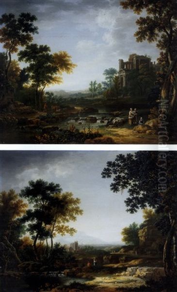 Landschaft Mit Ruinen Und Figurenstaffagen (+ Another; Pair) - view 1